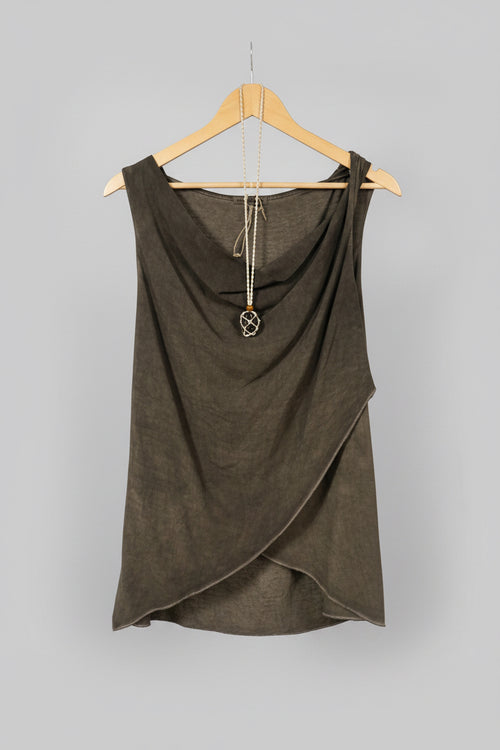 Stone brown draped cowl neck top
